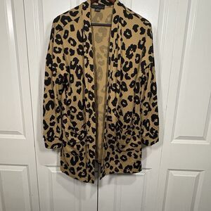 Sanctuary M Leopard Print Cardigan Women Open Front Pocket Boho Fall Layering